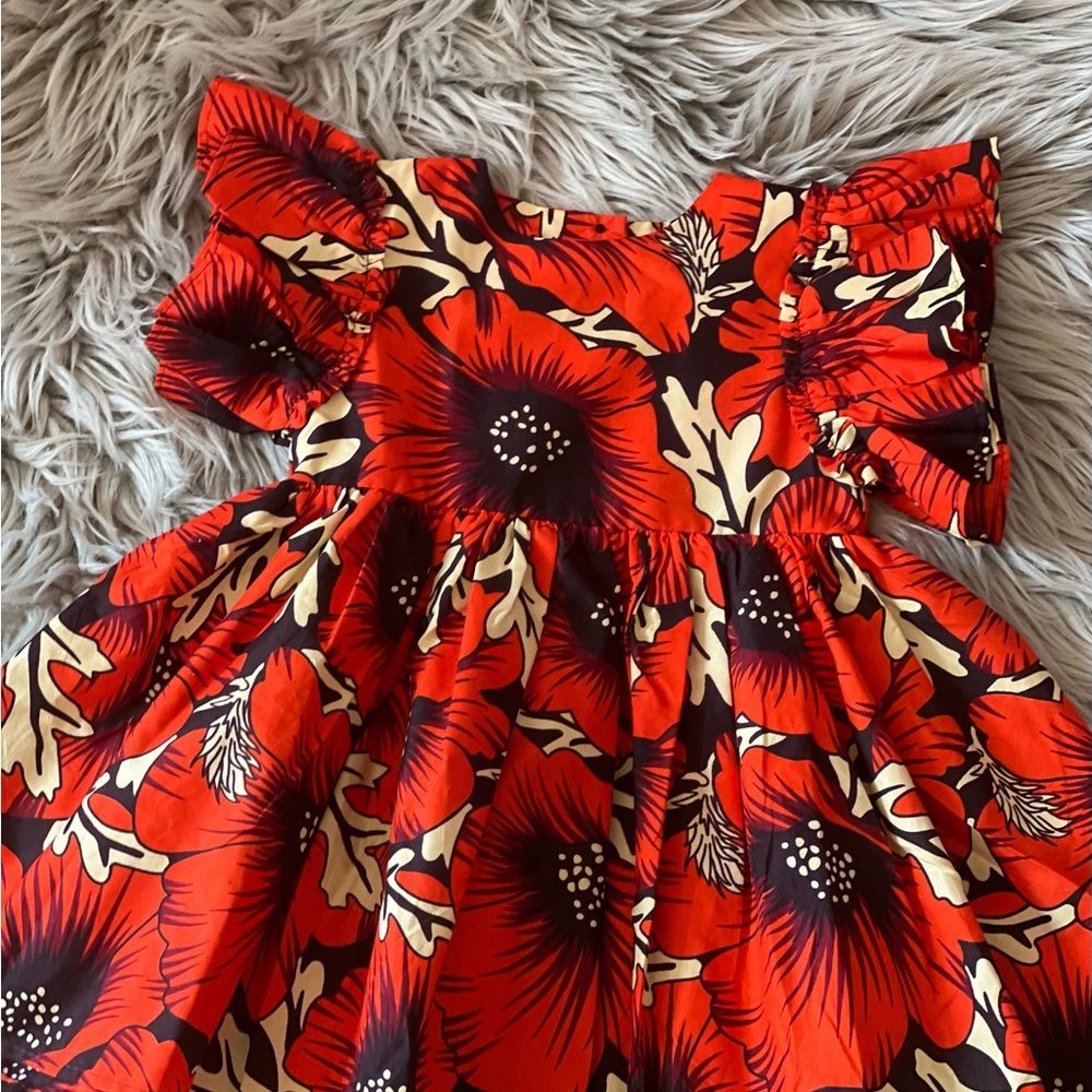 Floral Red and Black Kids Dress